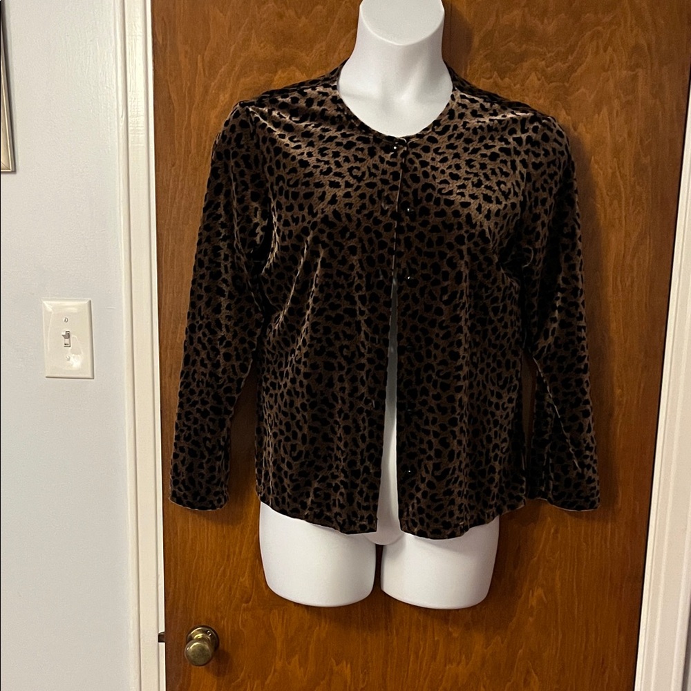 Notations Brown Leopard Print Velvet Jacket